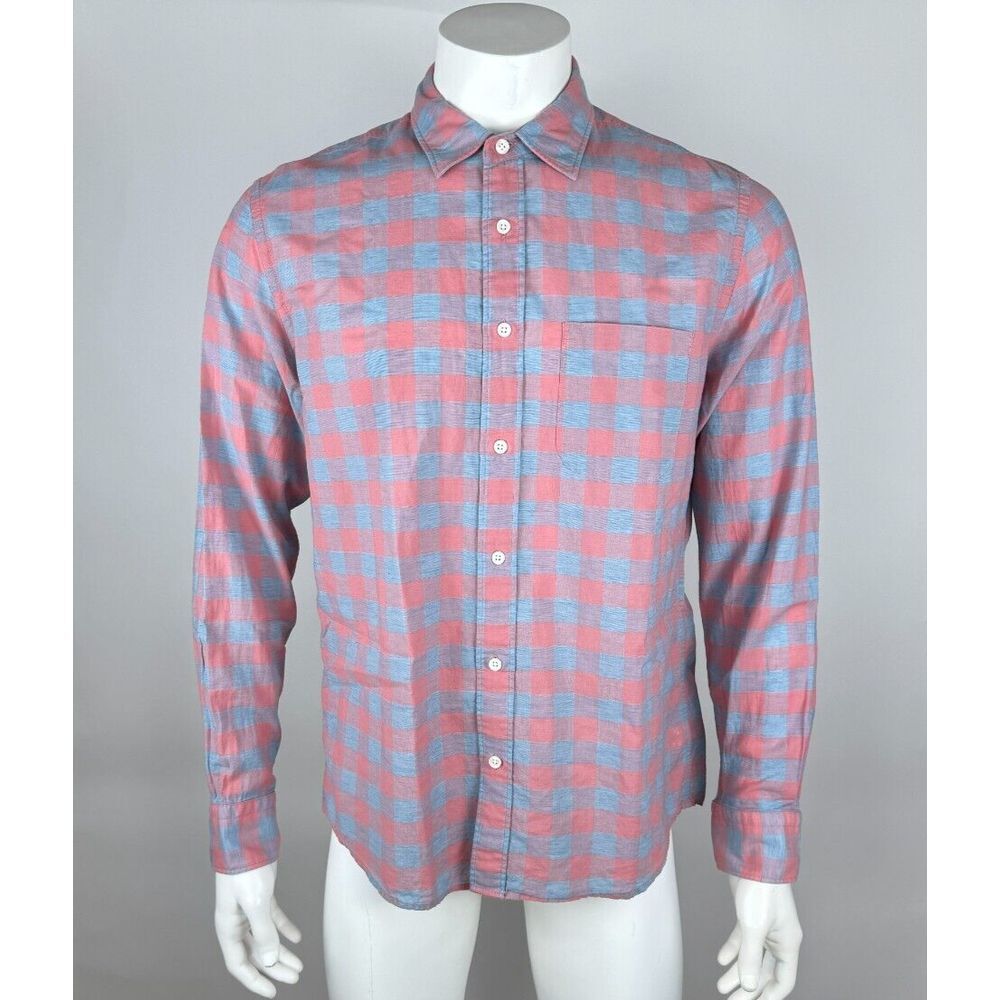 Faherty Cloud Summer Blend Rose Buffalo Check Shirt Mens L EUC $148 Linen Cotton